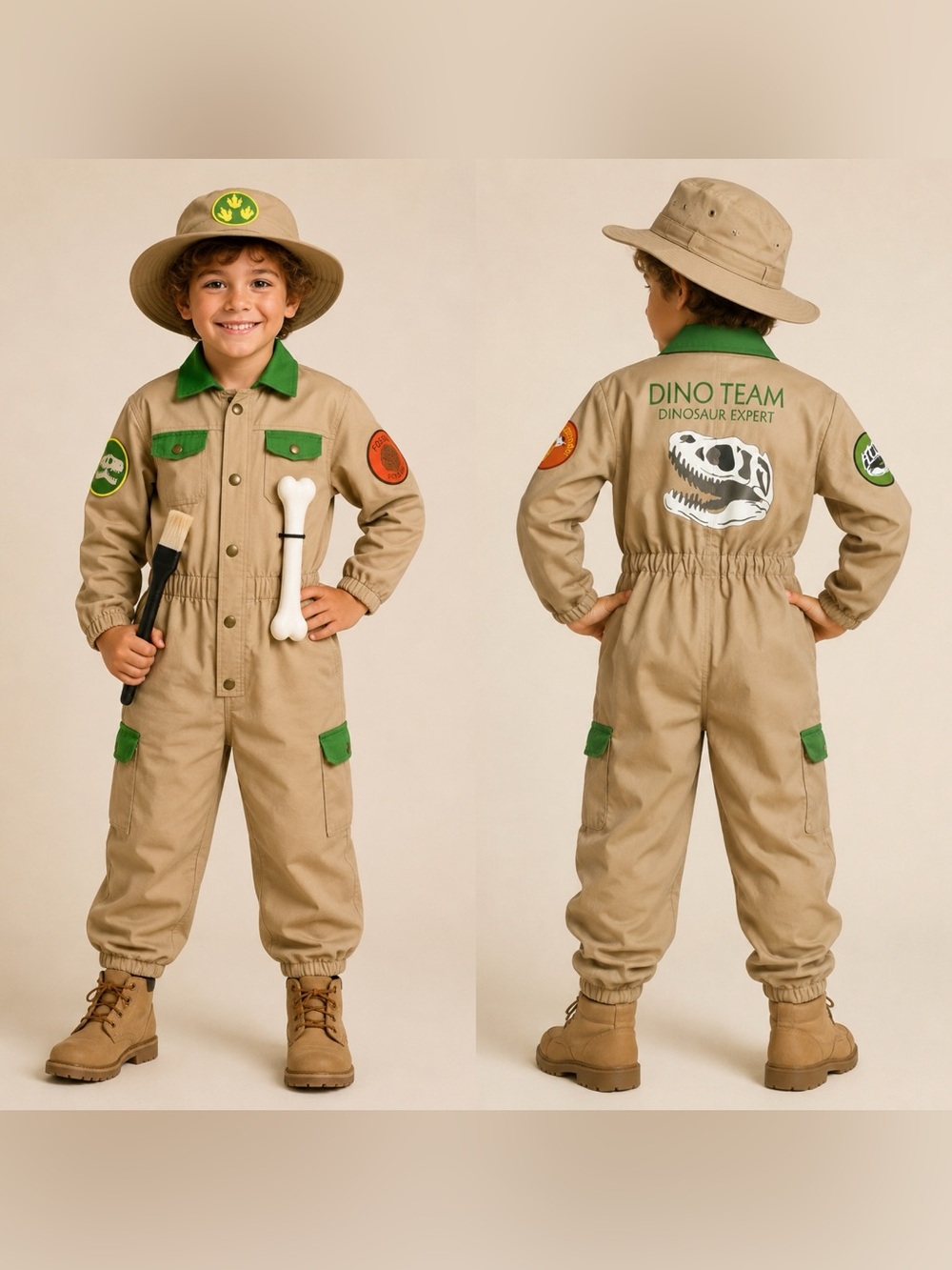 Archaeologist Dinosaur Dress-Up Halloween Child Costume Jumpsuit Bone Dig Fossil